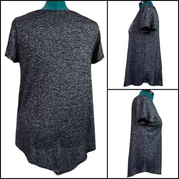 SJS Marled Black Gray Scoop T-Shirt Thankful Grateful Blessed Silver Metallic Lg - Picture 2 of 8